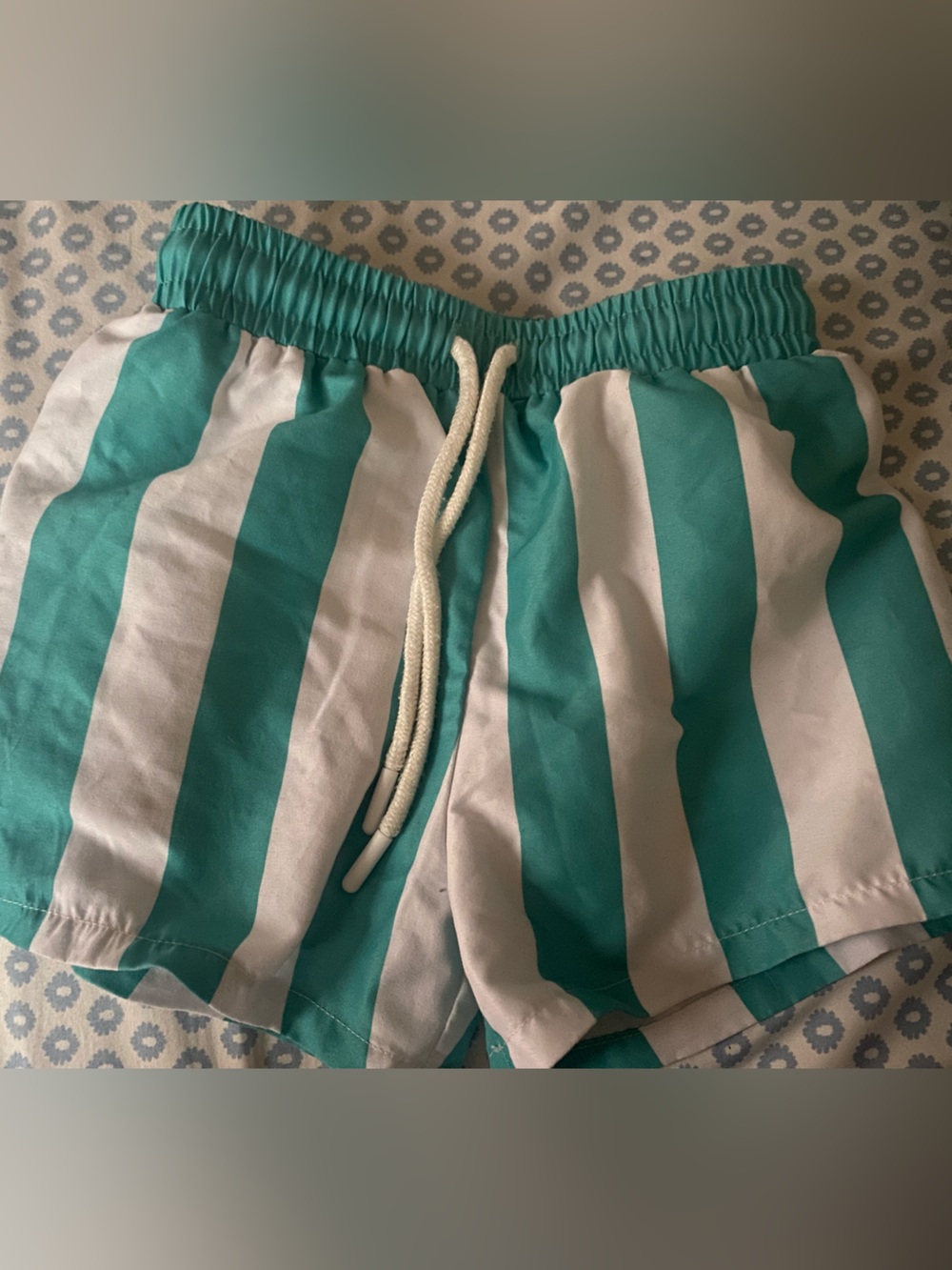 Southern Marsh Kids Swim Trunks Teal and White Stripes